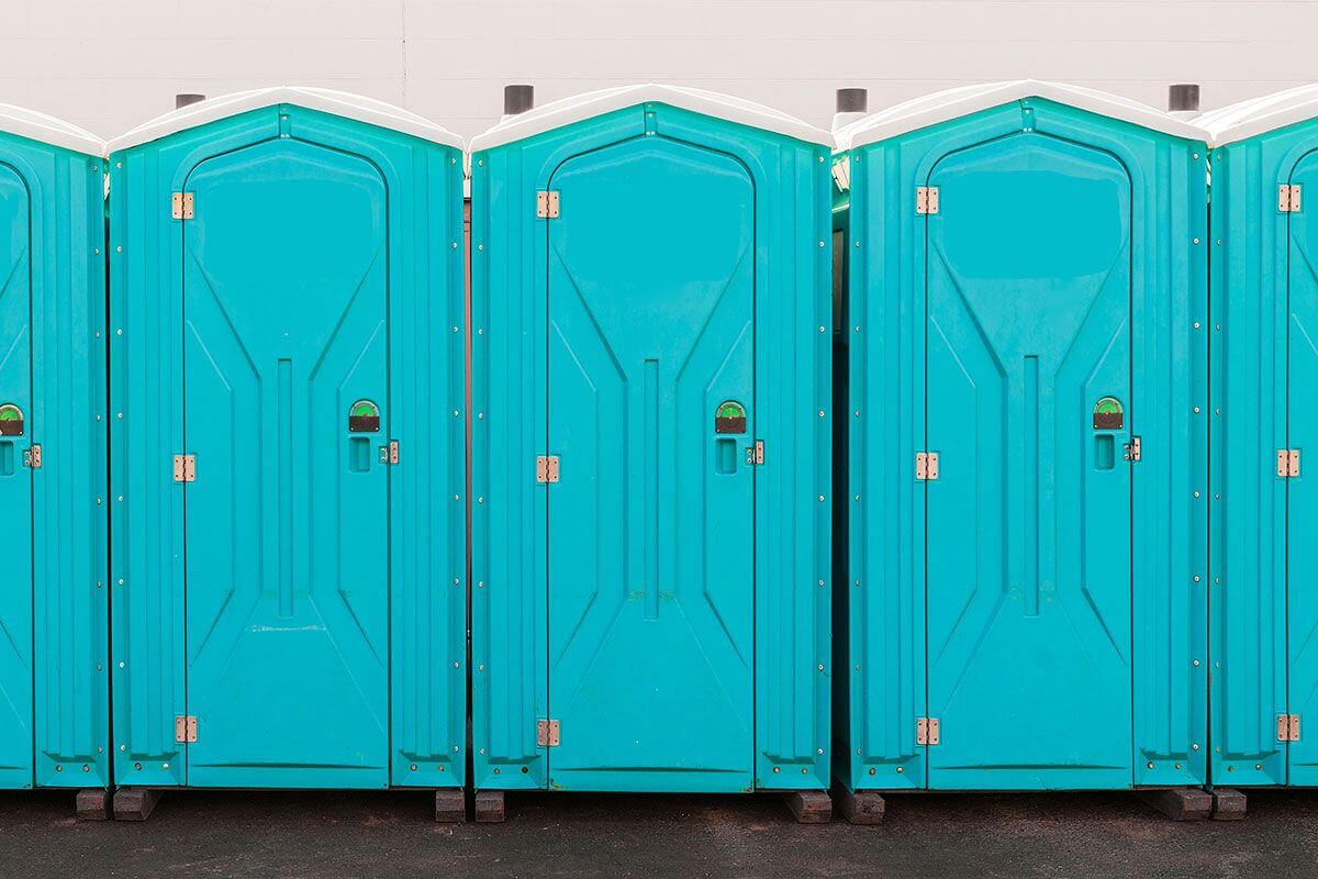 Industrial portable restroom units at a plant in Marion, Illinois