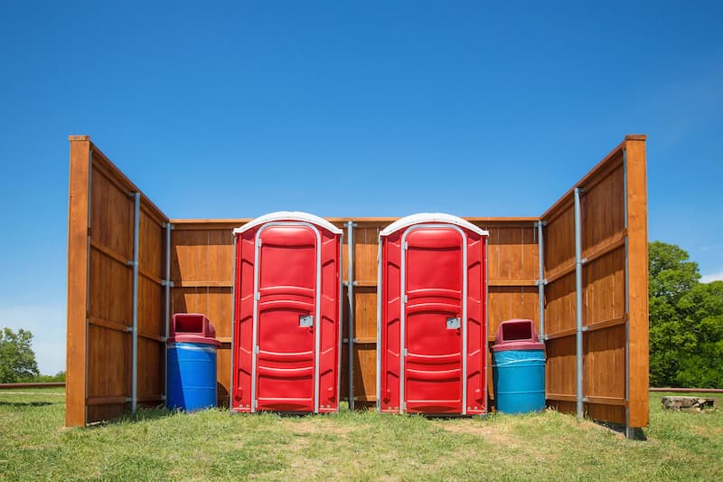 Short-term porta potty units staged for delivery in Marion, Illinois